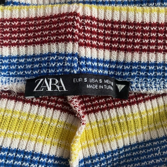 ZARA Y2K Ribbed Knit Pants Boho Flare Multicolor Striped Elastic Waist Size S - Picture 6 of 7